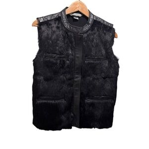 Nygard Ribbed Black Rabbit Fur Sweater Vest Full Zip Size Medium